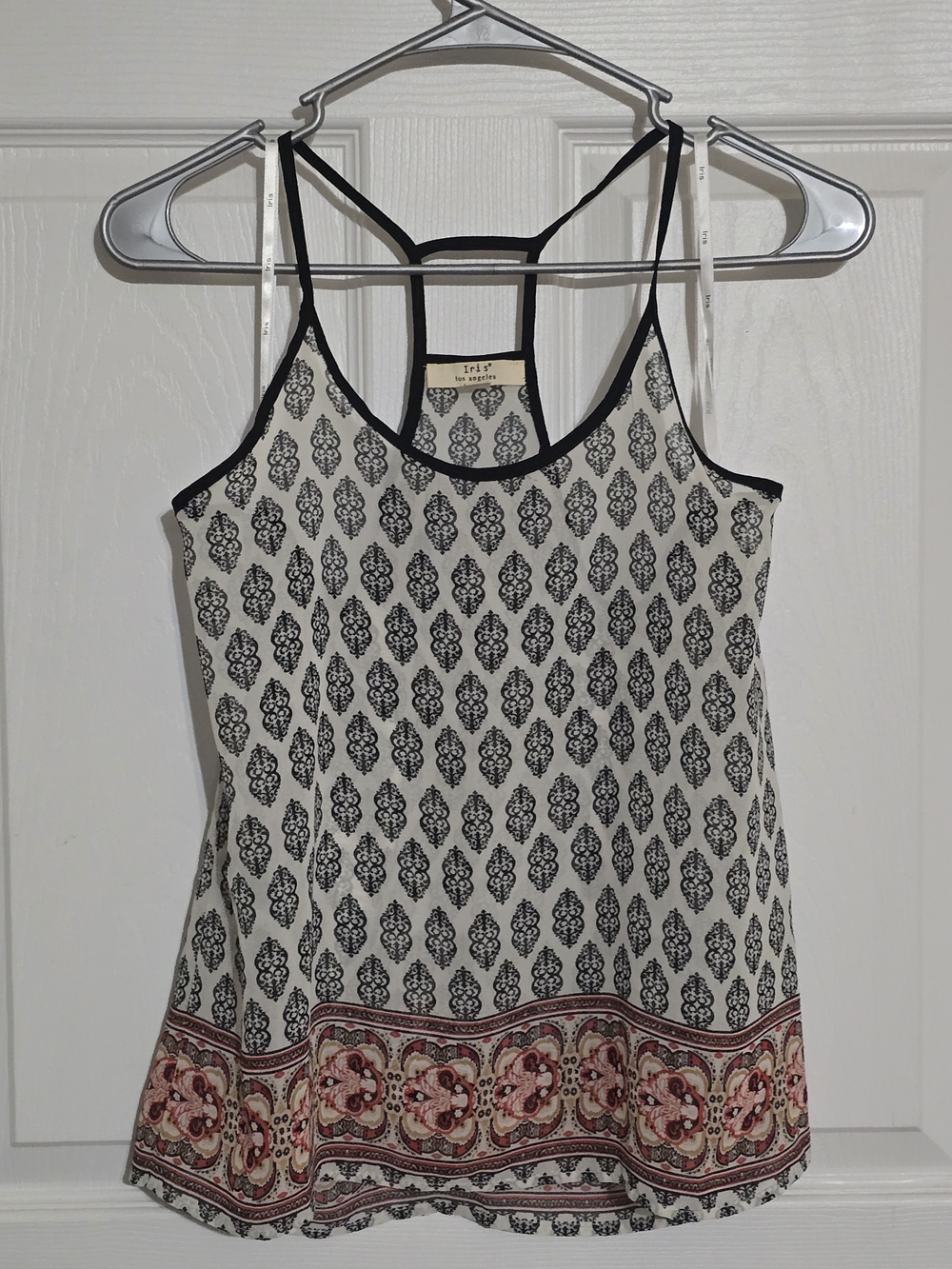 iris Black & White Printed Camisole with Red Floral Hem